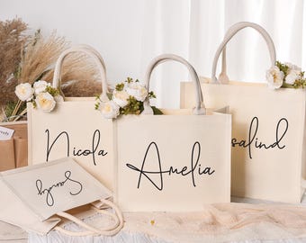 Custom Canvas Tote Bag, Personalized Name Tote Bag, Bridesmaid Gift Bags, Monogram Tote Bag, Bachelorette Party Bag,Bridesmaid Proposal Gift