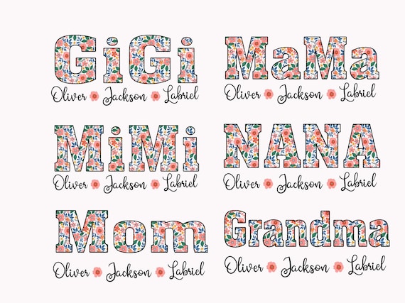 Floral Mama Png Bundle, Grandma Mama Mimi Gigi Nana Mom Png, Custom Name Png, Mother’s Day Png, Preppy Mama Png, Mom Gifts