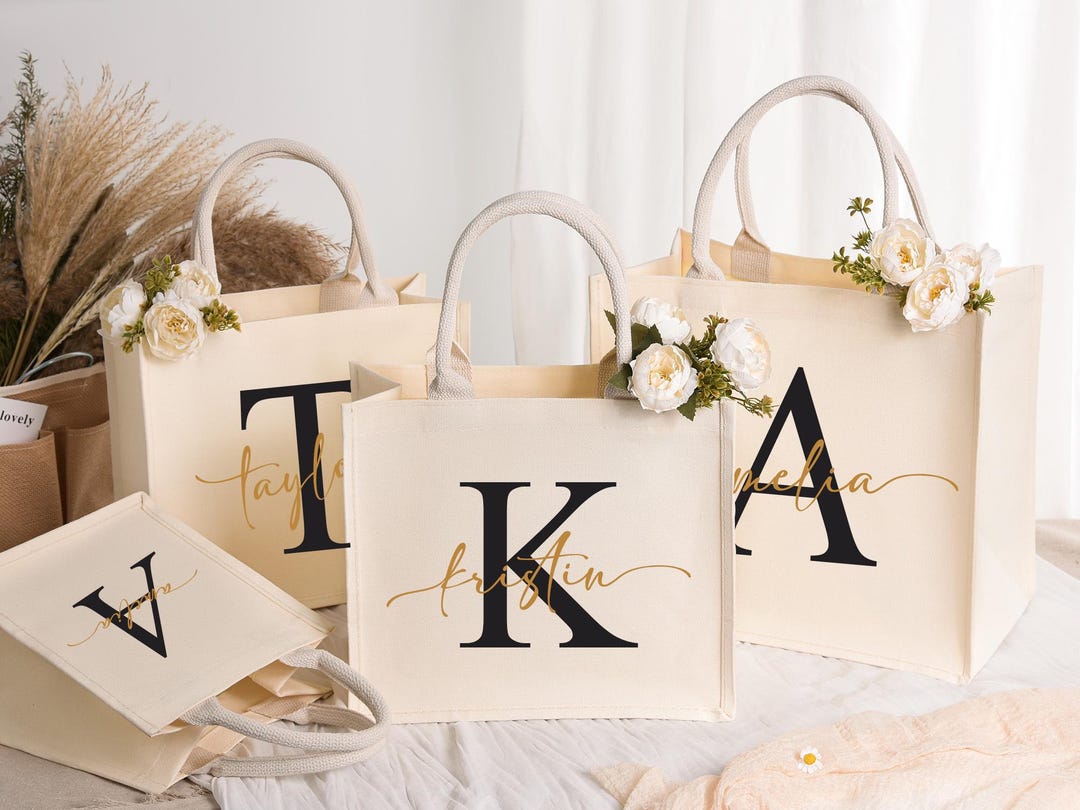 Personalized Bridesmaid Tote Bag, Custom Name Wedding Tote, Bridal ...