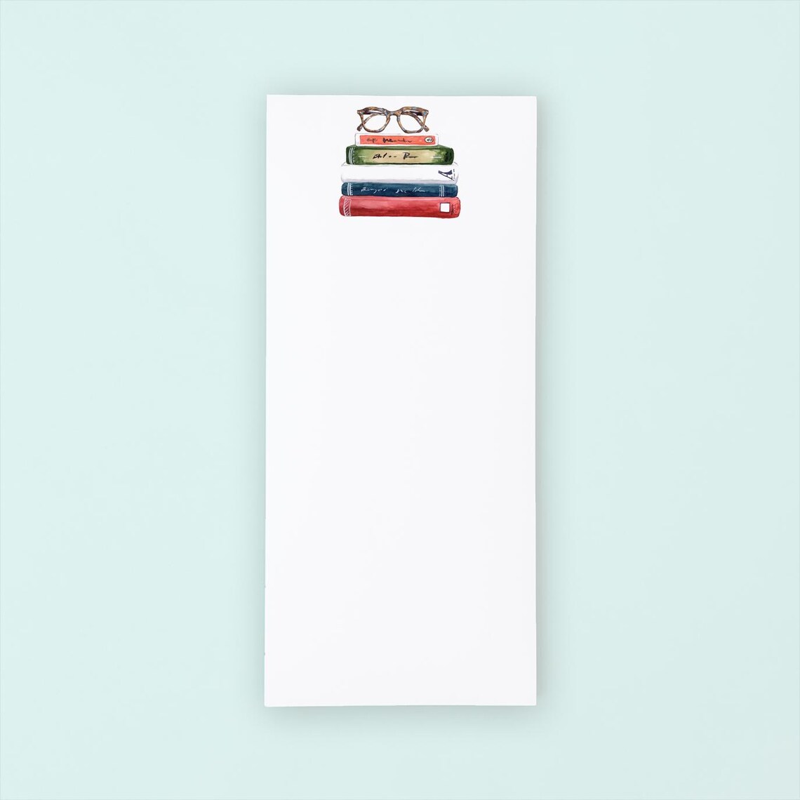 Watercolor Book Stack Notepad | Teacher Gift, To-do List (4x9