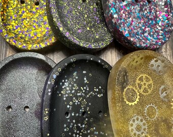 Resin Soap Dish 5.25 inches Glitter Filled