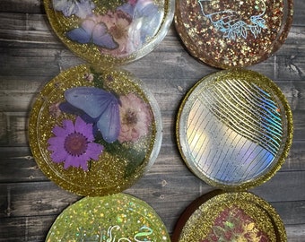 Yellow/Gold 3.25 inch resin coasters