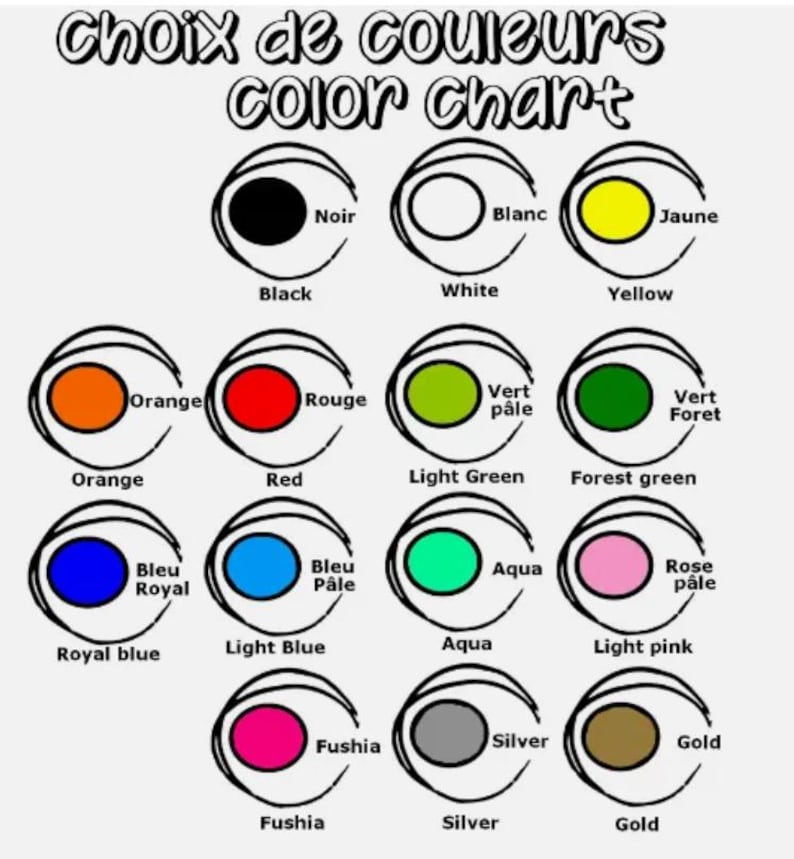 K&ouml;nnte beinhalten: Farbkarte mit 12 verschiedenen Farben, darunter Schwarz, Wei&szlig;, Gelb, Orange, Rot, Hellgr&uuml;n, Waldgr&uuml;n, K&ouml;nigsblau, Hellblau, Aqua, Rosa, Fuchsia, Silber und Gold.