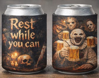 1 x horror, grappig, Art de Clown, angstaanjagend, Michael Myers, geïsoleerde blikjeshoes | herbruikbare schuimrubberen hoes | drankhouder