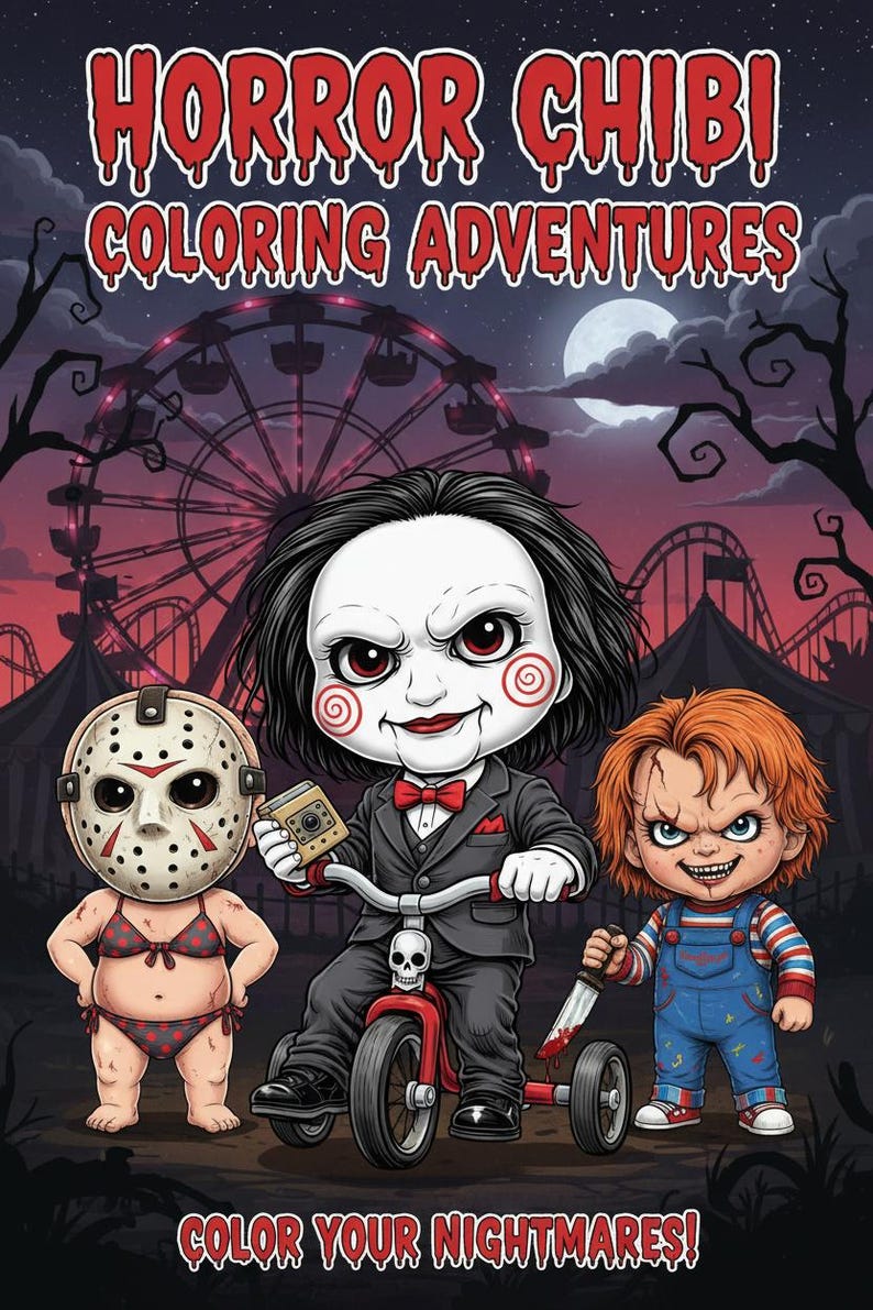 Horror Drawing.pdf Horror Coloring Book, Digital Coloring Book, Horror, Chibi Style ...