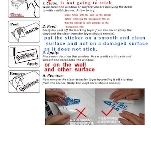 K&ouml;nnte beinhalten: Eine Schritt-f&uuml;r-Schritt-Anleitung zum Anbringen eines Aufklebers auf einer glatten Oberfl&auml;che. Die Anleitung enth&auml;lt Illustrationen der Schritte, einschlie&szlig;lich der Reinigung der Oberfl&auml;che, des Abziehens der Tr&auml;gerfolie vom Aufkleber, des Anbringens des Aufklebers und des Entfernens der Transferfolie. Der Text im Bild lautet: "important step also no the sticker is not going to stick".