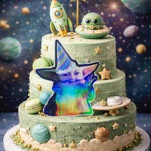 Baby yoda , cake topper holographic , decoration de gateau , party