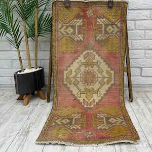 1x3 Fußmatte, kleiner marokkanischer Teppich, kleiner Florteppich, Outdoor Teppich, Badteppich, kleiner Teppich, 40x100 cm, Handgeknüpft