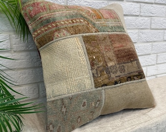 Handmade Throw Pillow, Turkish Kilim Pillow, 20x20 Pillow Cover, Ethnic Kilim Pillow, Bohemian Decor Pillow, Cushion Cover, Home Decor