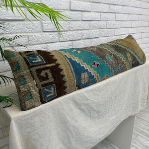 Handmade Vintage Kilim Patchwork Pillow Cover 12x48", Turkish Rug Lumbar Cushion, Boho Chic Long Sofa Pillow for Home Decor, Vintage Pillow