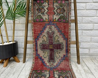 1x3 Entryway Rug, 1x3 Small Vintage Rug, Kitchen Rug, Vintage Small Rug, 1x3 Turkish Rug, Bohemian Rug, Small Oushak Rug, Handmade Rug