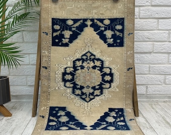 1x3 Vintage Rug, Bath Turkish Rug, Small Oushak Rug, Door Mat Rug, Turkish Rug 1x3, Wool,Small Rug 1x3, Handmade, Anatolian Rug, Antique Rug
