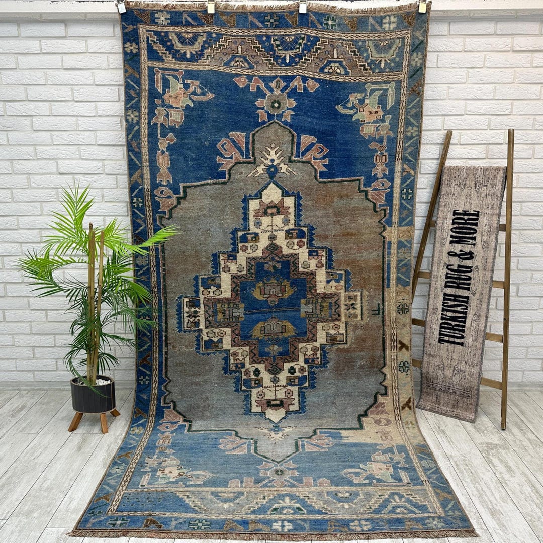 Handmade Turkish Rug, 4x9 Blue Bohemian Rug, Kitchen Rug, Outside Rugs ...