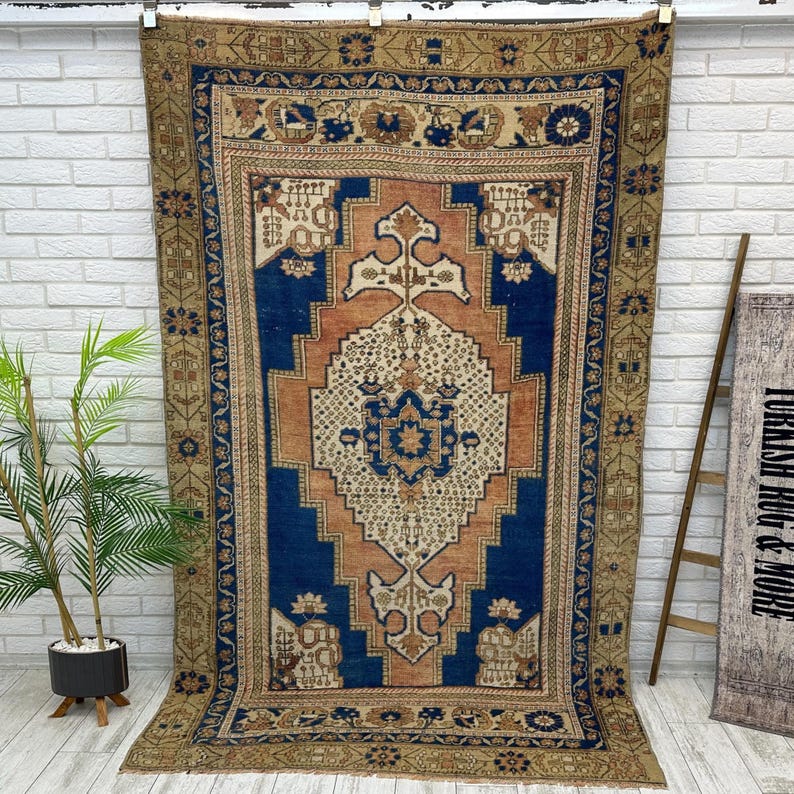Brauner Bauernteppich, Vintage Handgewebter Teppich, Außenteppich, Türkischer Teppich, Orientteppich, Handgemachter Oushak Teppich, 1,5 x 2,5 cm Bild 1