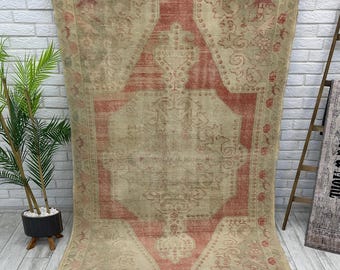 4x7 Red Vintage Rug, 4x7 Large Oushak Rug, Vintage Rug, Handmade Area Rug, Ethnic Oushak Rug, Vintage Rug, Entryway Mat, 4.4x7 ft