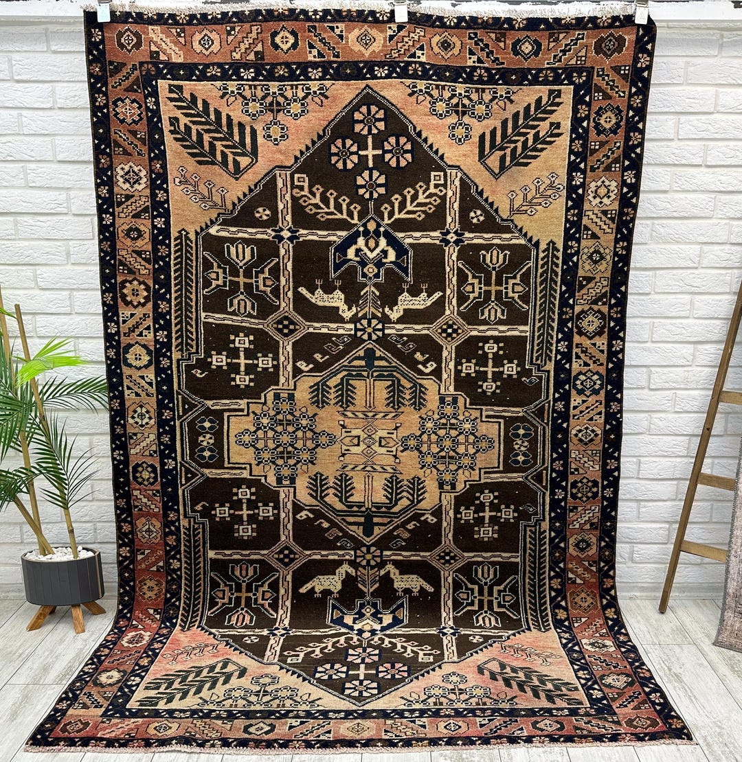Handmade Oriental Rug, 5x7 Rustic Farmhouse Rug, Bohemian Rug, Outside ...