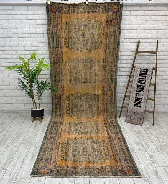 Rosa Handgefertigter Teppich 100x300, Türkischer Teppich, Wollteppich, Aztekenteppich, Boho Teppich, Bauernteppich