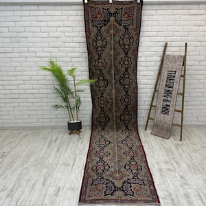Bohemian Runner Rug, Handmade Vintage Rug, Puffy Turkish Runner Rug For Hallway, Corridor Rug, Long Hallway Rug, 2.6x11.5 ft