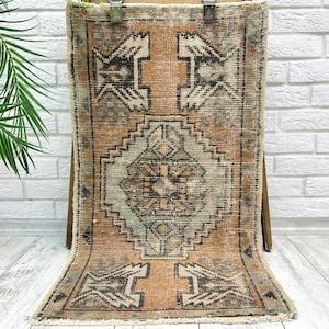 1x3 Small Area Rug, Mini Boho Rug, Turkish Rug, Natural Rug, Small Antique Rug, Bath Rug, Mini Oushak Rug, Outdoor Mat, Small Moroccan Rug
