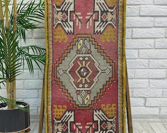 1x3 Small Bathroom Rug, Turquoise Doormat Rug, Vintage Turkish Rug, Vintage Oushak Rug, Moroccan Rug, Kitchen Rug, Small Area Rug, 1.7x3.4ft