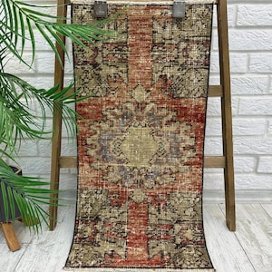 Boho Fußmatte, kleiner orientalischer Teppich, Kurzflorteppich, Nomanden Teppich, kleiner Teppich, 300x700, Kurzflor Teppich, Wollteppich, Küchenmatte