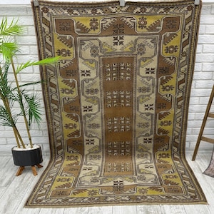 4x6 Brown Vintage Rug, Handmade Area Rug, Oushak Rug, Rustic Home Rug, Home Gift Rug, Living Room Rug, Housewarming Decor Rug, 4.1x6.3 ft