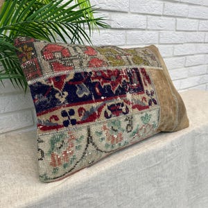 16x24 Turkish Pillow Case, Patchwork Pillow, Handmade Rug Pillow, Throw Pillow Cover, Wool Pillow Case, Bedding Case, Rug Pillows 16x24"