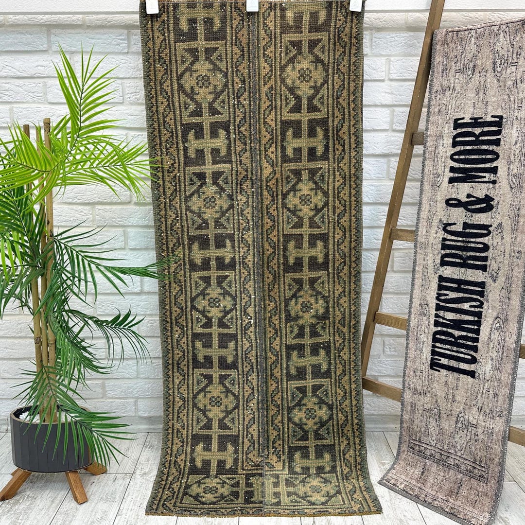 2x5 Turkish Runner Rug, Brown Vintage Rug, Handmade Rug, 2x5 Natural ...