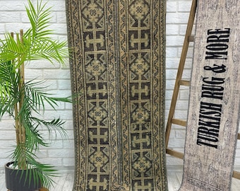 2x5 Turkish Runner Rug, Brown Vintage Rug, Handmade Rug, 2x5 Natural Wool Rug, Hallway Rug, Rustic Decor, Boho Rug, Runner Rug, 2x5 ft