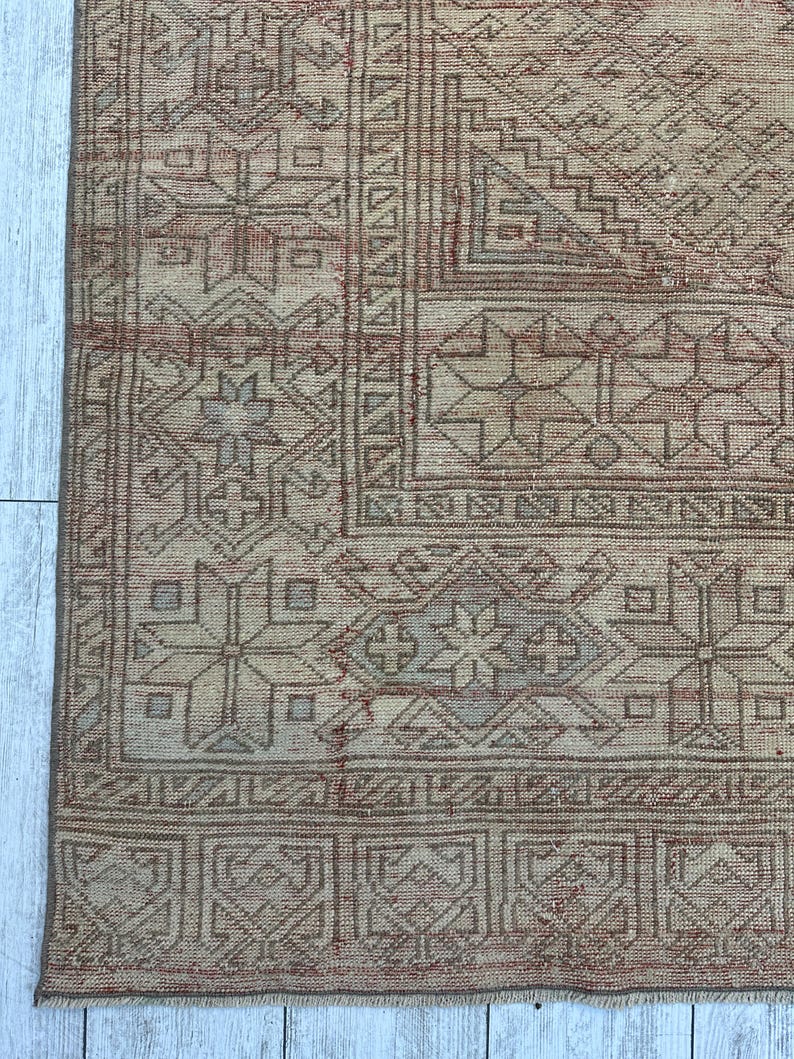 Tappeto rosa da fattoria 5x9, tappeto vintage fatto a mano, tappeto turco Oushak, tappeto grande, tappeto orientale da soggiorno, tappeto rettangolare in lana 5,7x9 piedi immagine 3