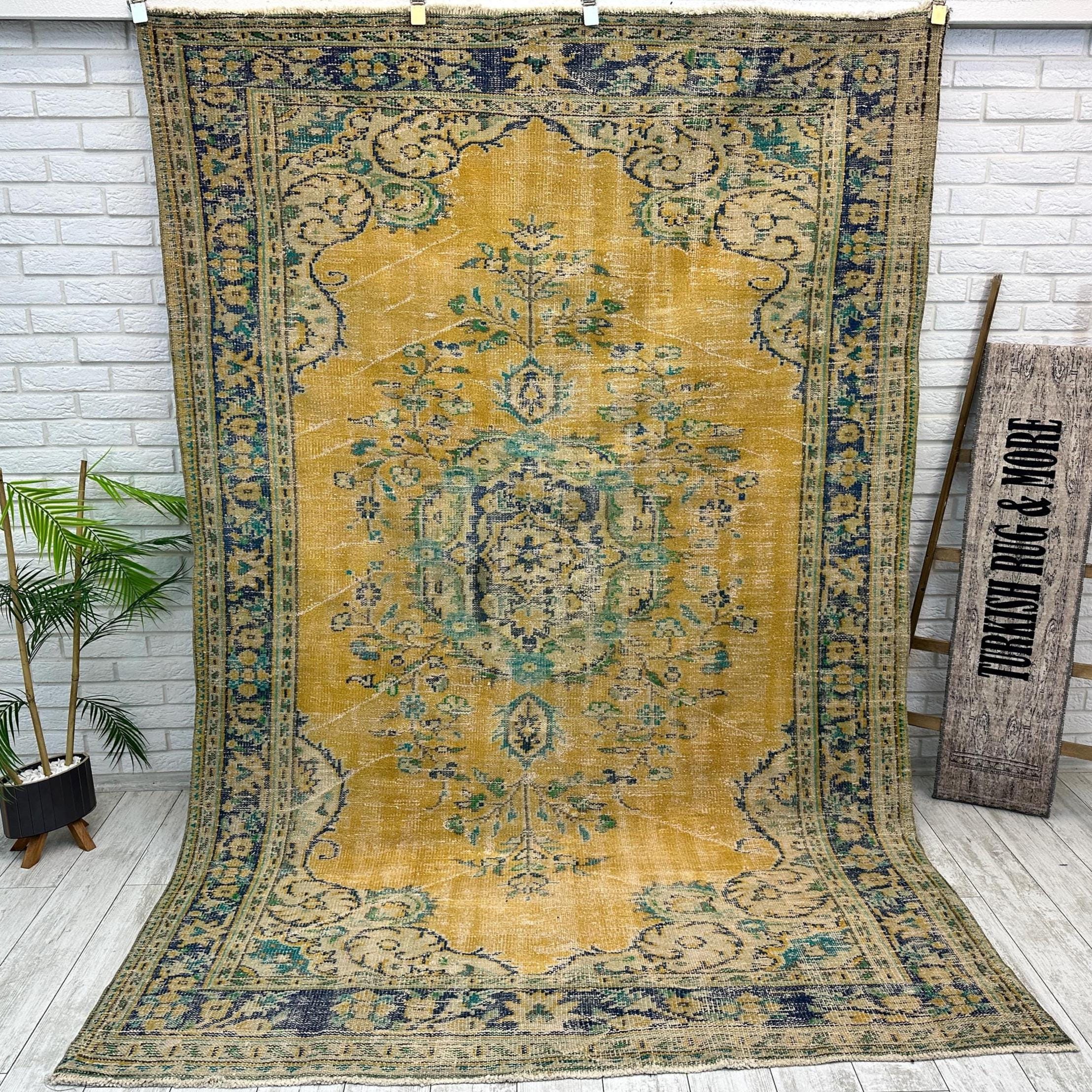 6x9 Orange Floral Rug, Vintage Floral Rug, Large Oriental Rug, Orange and Neutral Tones Rug, Bohemian Decor Rug, Oushak Rug, 6.1x9.2 ft