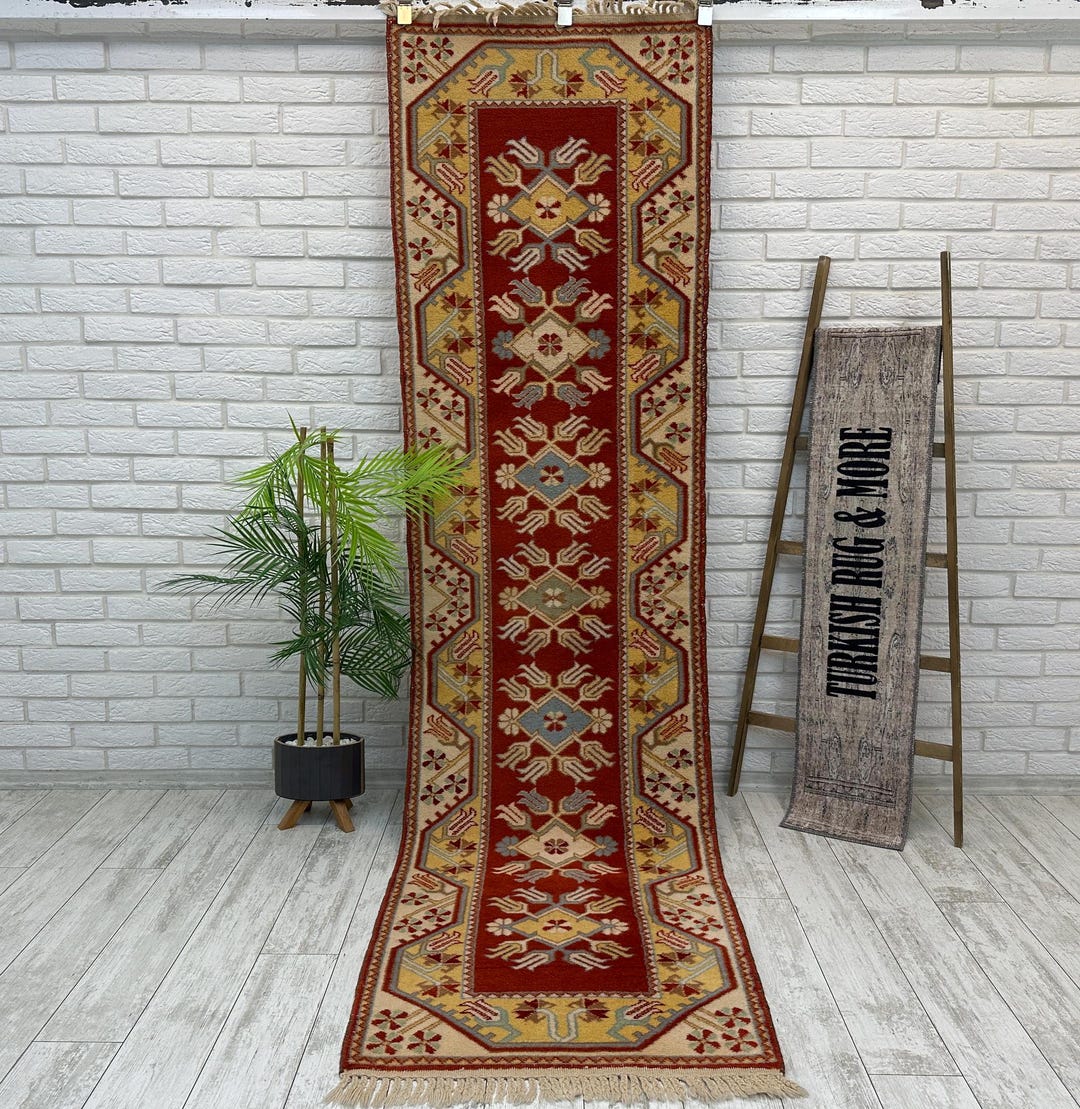 2x9 Oriental Runner Rug, 2x9 Turkish Corridor Rug, Vintage Rug Fragment ...