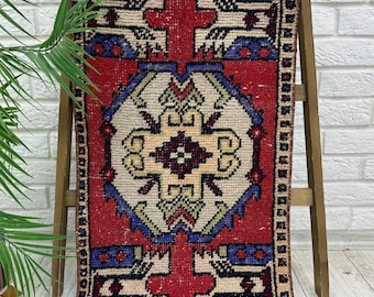 1x2 Bathroom Rug, Mini Turkish Rug, 1x2 Handmade Rug,Small Oushak Rug, Vintage Doormat Rug, Brown Mini Rug, Doormat Turkish Rug, 1.5x2.5 ft
