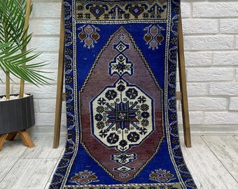 Bathroom Rug, Small Vintage Rug, Kilim Rug, 1x3 Oushak Rug, Small Turkish Rug, Door Mat Rug, Tiny Turkish Rug, Vintage Carpet
