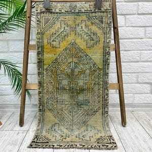 1x3 Small Rug, Mini Door Mat Rug, Kitchen Rug, Vintage Small Rug, Small Oushak Rug, Handmade Rug, Turkish Rug, Orange Doormat Rug 1.3x2.8ft
