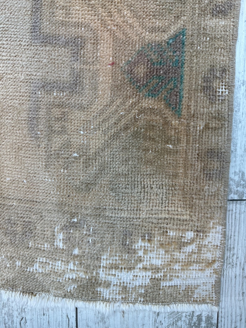 Kleiner Vintage Türteppich, Türteppich, Handgemachter Teppich Küchenteppich, Wollteppich, Handgeknüpfter Wollteppich, 1x3 Fußteppich Bild 7