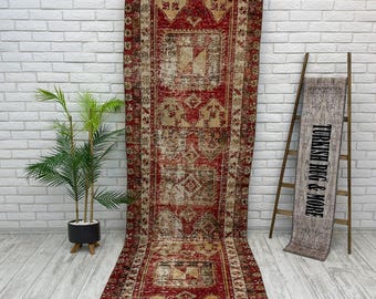 Tappeti fatti a mano per la cucina, tappeto primitivo, tappeto di lana Oushak, tappeto antico, tappeto da corridoio Treads, tappeto da corridoio, tappeto vintage turco, tappeto di lana