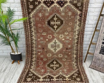 Alfombra turca vintage, hecha a mano, Oushak, con diseño floral, ideal como regalo para el hogar, para sala de estar o para inauguración de la casa, 1,1 x 1,9 m