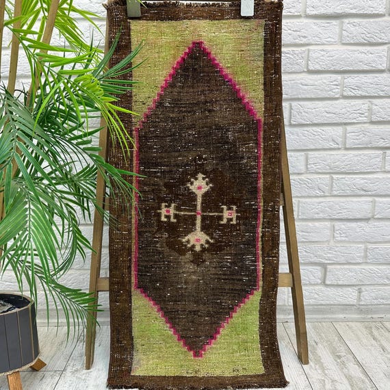 Oushak Bathroom Rug, Vintage Blue Rug, Antique Wool Rug, 1x3 Rug, Vintage Rug, Turkish Rug, Mini Rug, Door Mat Rug, Bath Mat Rug, 1.5x3.3 ft