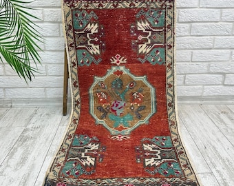 1x4 Bathroom Rug, 1x4 Small Anatolian Rug, Vintage Rug, Old Wool Rug, Rustic Home Rug, Turkish Mini Rug, Oushak Rug, Turkish Rug, 1.8x4 ft