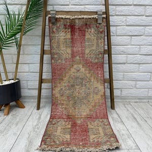 1x3 Fußteppich, Kleiner Küchenteppich, Kleiner Küchenteppich, Oushak Teppich, Handgewebter Wollteppich, Türkischer Teppich, Miniteppich, Türteppich