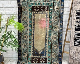 Bohemian Runner Rug, 3x5 Handmade Vintage Rug, Puffy Turkish Runner Rug For Hallway, Corridor Rug, Long Hallway Rug, 3.1x5.4 ft