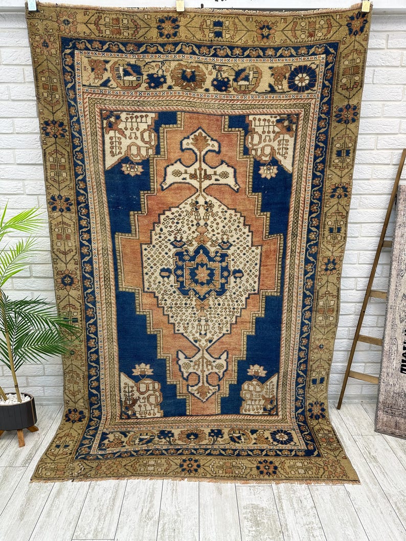 Brauner Bauernteppich, Vintage Handgewebter Teppich, Außenteppich, Türkischer Teppich, Orientteppich, Handgemachter Oushak Teppich, 1,5 x 2,5 cm Bild 2