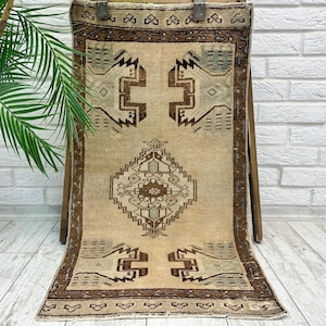 1x3 Door Mat Rug, Small Antique Rug, Mini Oushak Rug, Bathroom Rug, Small Outdoor Mat, Small Rustic Rug, Bath Mat, Oriental Rug, 1.6x3.1 ft
