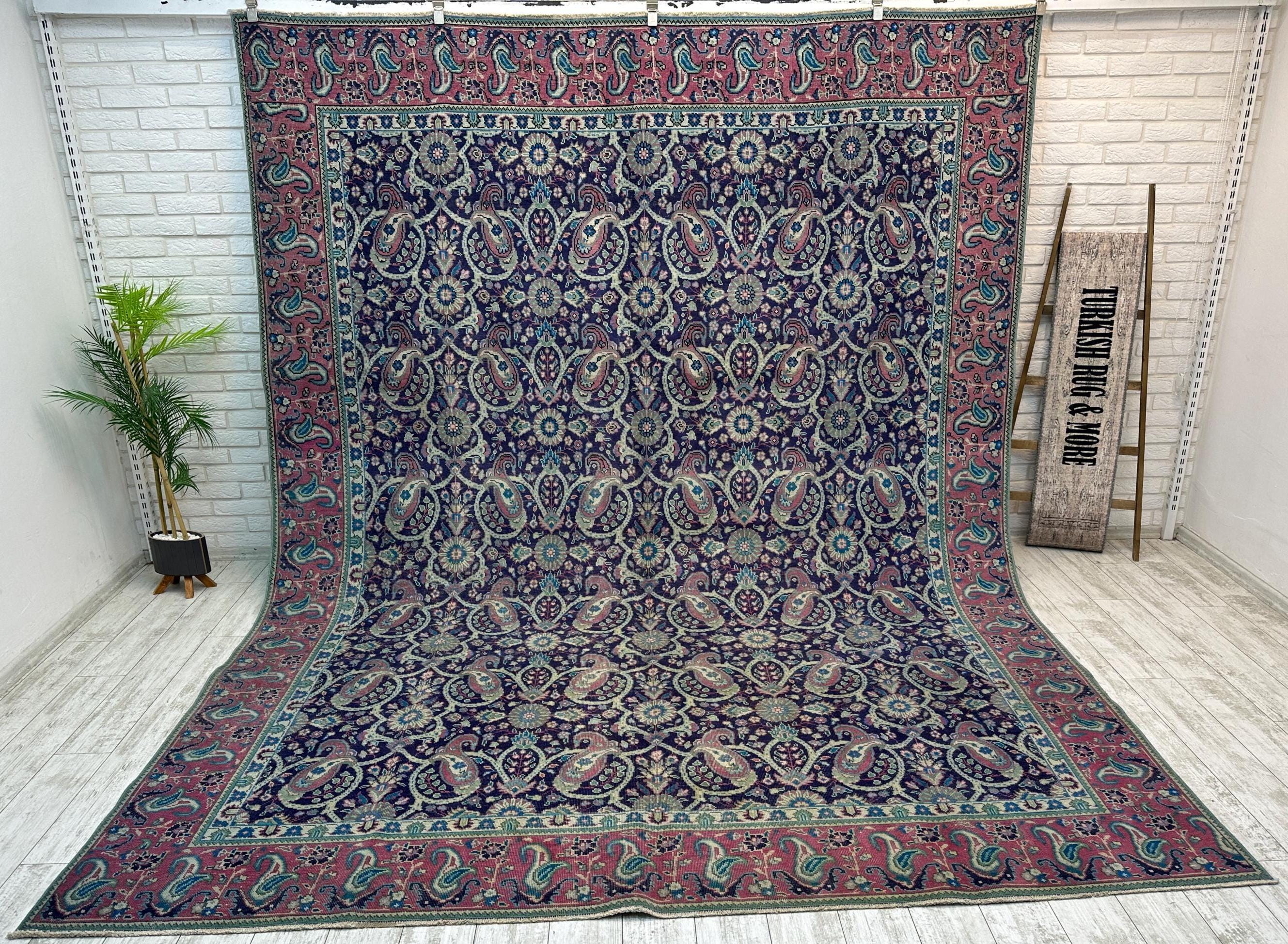 9x12 Vintage Handmade Turkish Rug, Distressed Pink Beige Medallion