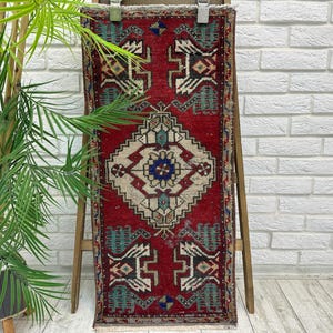 Turkish Mini Rug, Rug,Door Mat Rug, Bath Mat Rug, Wool Rug, Vintage Door Mat, 1x3 Oushak Door Mat, 1x3 Small Rug, Anatolian Rug 1.5x3.3 ft