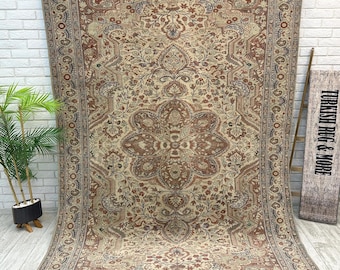 6x9 Large Oriental Rug, Vintage Turkish Rug, Large Farmhouse Rug, Living Room Rug, Extra Large Rug, Bohemian Rug, Oushak Rug, 6.2x9.6 ft