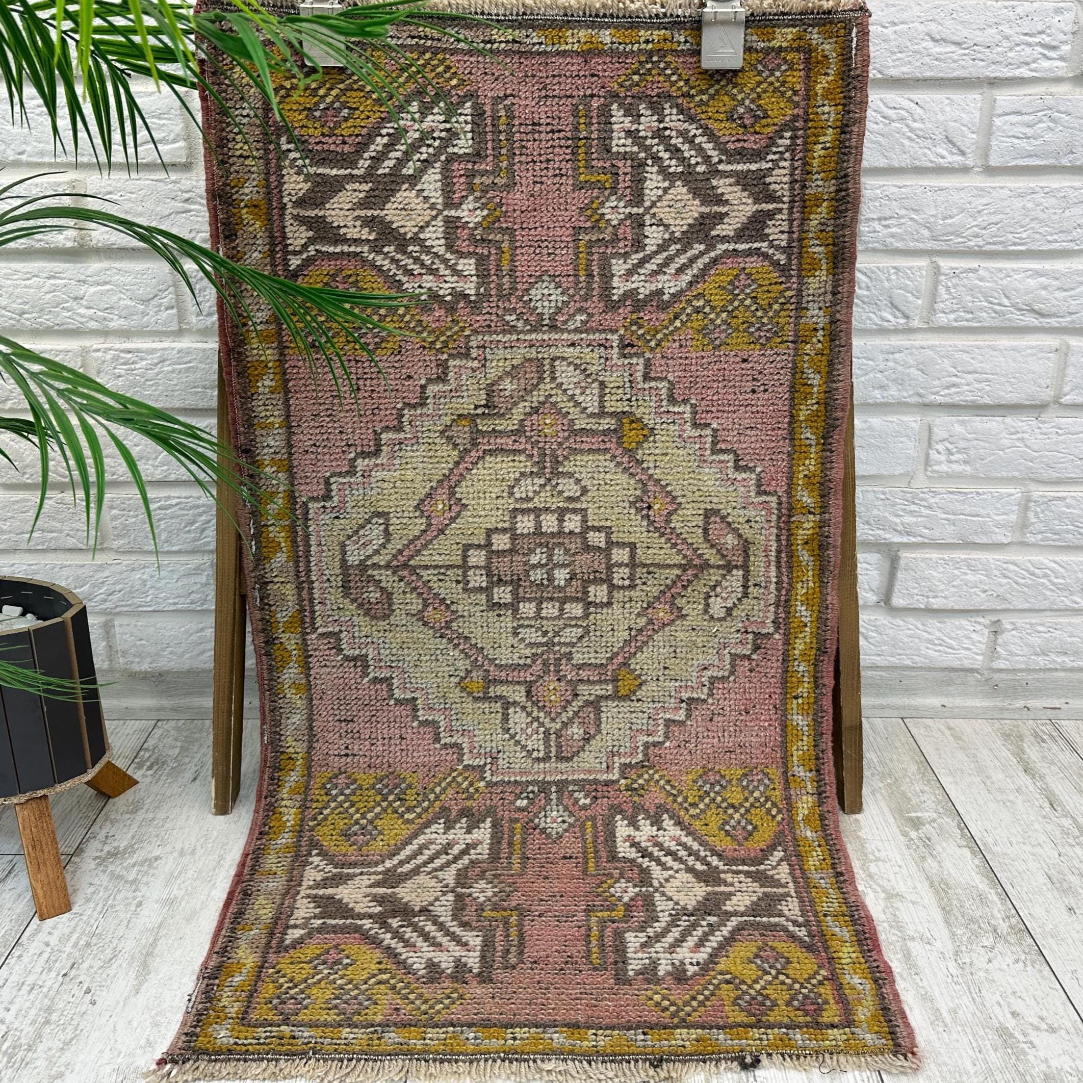 No.21 ヴィンテージラグ　トルコ　マット turkish rug ミニ 1x3 Mini Doormat Rug, Kitchen Vintage Rug, Bohemian Small Rug