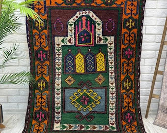 3x5 Handmade Orange Oushak Rug, Vintage Turkish Kitchen Rug, Bohemian Area Rug, 3.3x5 ft