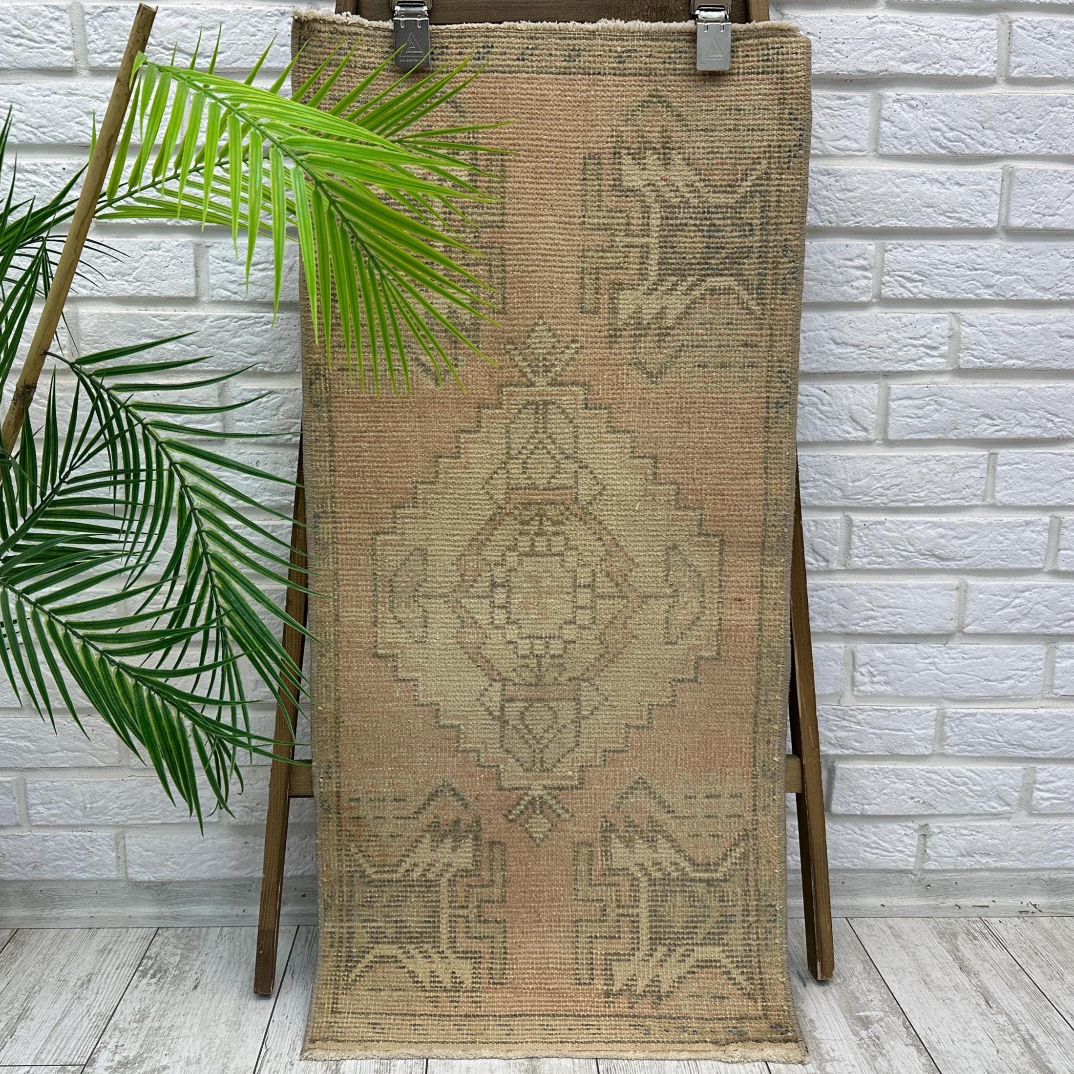 1x3 Bathroom Rug, Small Vintage Rug, Kilim Rug, 1x3 Oushak Rug, Small Turkish Rug, Doormat Rug, Tiny Turkish Rug, Vintage Carpet, 1.6x3.3 ft